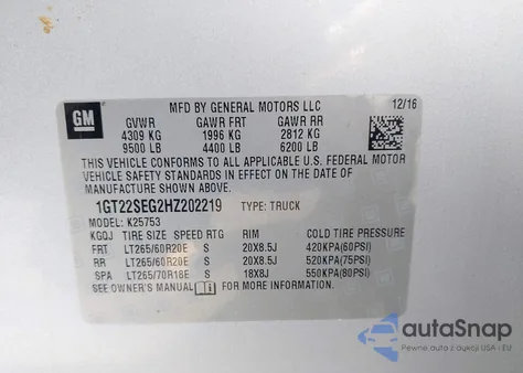 2017 GMC Sierra 2500Hd Sle from USA, damaged, VIN 1GT22SEG2HZ202219